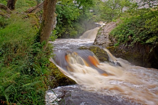 A waterfall on the River Doe near Ingleton in Yorkshire, England.