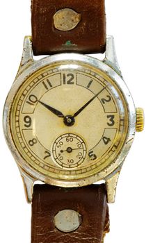 Old dirty antique watch on a white background