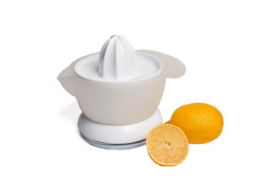 citrus press with two lemon isolated over white