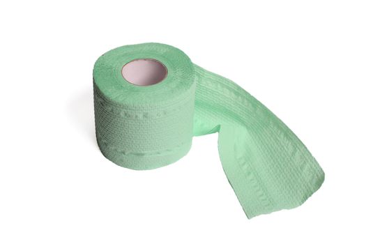 green toilet-paper roll isolated over white background