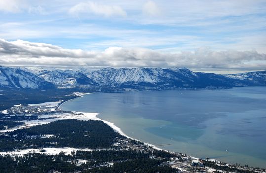 view from heavenly ski resort on South Lake Tahoe in winter