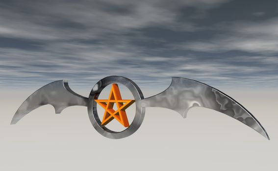 ring with batwings and pentagram - 3d illustration