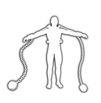 Conceptual outline image of a man all chained up.