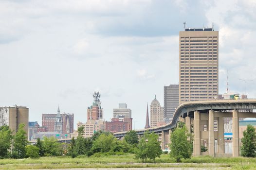 Buffalo New York Skyway bridge leading into downtown Buffalo.