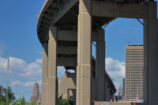 Buffalo New York Skyway bridge leading into downtown Buffalo.