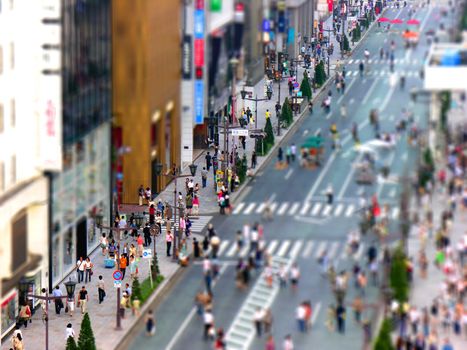 Crowded pedestrian crossing in the middle of tokyo city