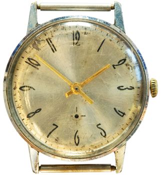 Old dirty antique watch on a white background