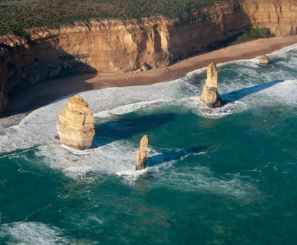 Aerial view over the Twelve Apostles off the coast of Australia