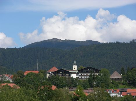 Village Bodenmais in Bavaria in front of the mountain Arber, highest mountain of the Bavarian forest