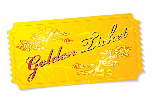 Golden winning prize ticket illustration with floral elements