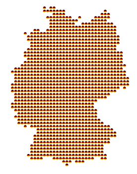 Map of Germany with dots of national flag