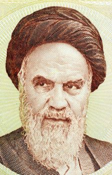 Khomeini on 1000 rials banknote from Iran. Sayyid Ruhollah Musavi Khomeini was an Iranian religious leader and scholar, politician, and leader of the 1979 Iranian Revolution which saw the overthrow of Mohammad Reza Pahlavi, the last Shah of Iran.