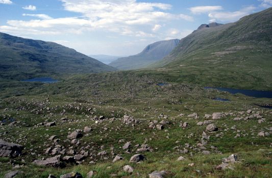 Panorama within the highlands in Scotland with view on some lakes