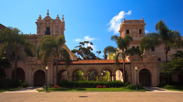 Detail of the carvings on the Casa de Balboa building in Balboa Park in San Diego