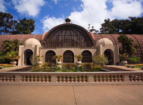 View of the parapet in front of the Botanical Building in San Diego's Balboa Park