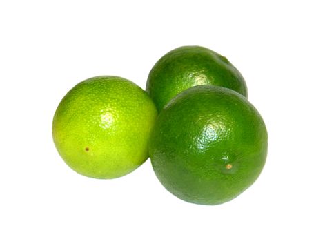 Three exotic limequats arranged together before white background