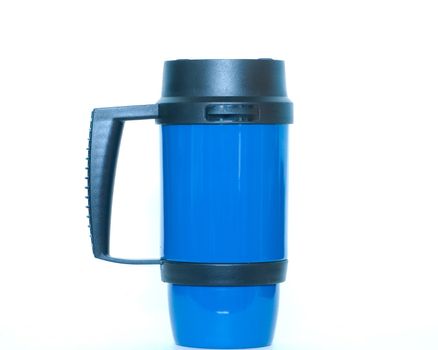 A blue coffee mug for drinking hot coffee.