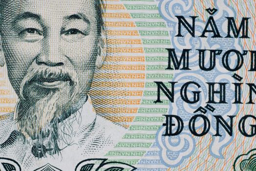 Portion of a Vietnamese 50000 dong note.