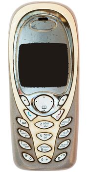 The old worn out cellular telephone on a white background