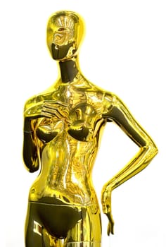 Golden plastic mannequin on white isolated. 