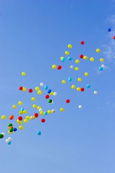 many multicolored balloons flying in blue sky