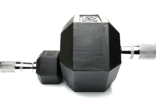 Weight lifting dumbbells isolated against a white background