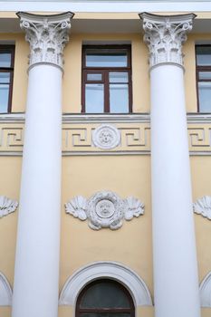 Architecture, Fragment of the Old-time Building in Classical Style with Pillar and Bas-relief, Moscow, Russia