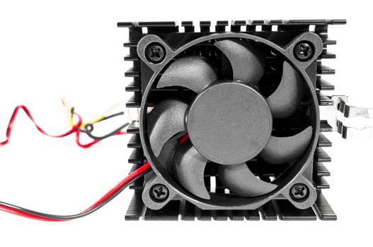 Computer fan with wire isolated on white background