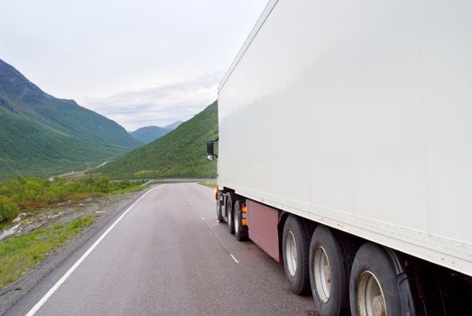 The truck on the Norwegian mountain road