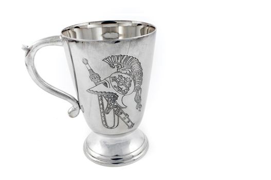 Shiny silver roman chalice isolated on white