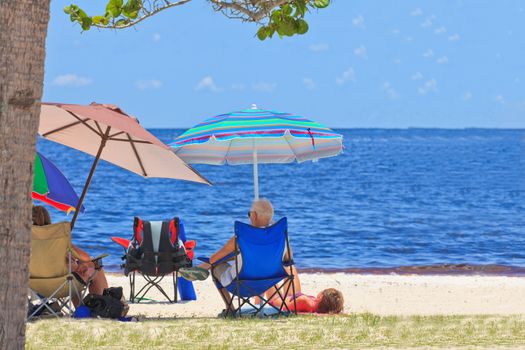 Sitting at the beach under an Umbrella