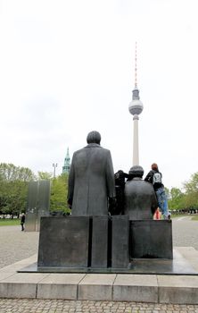 Marx Engels Forum with the TV tower in Berlin, Germany