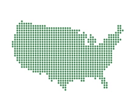 Map of U.S. with green dots and Dollar sign
