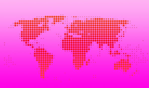 World map with red dots on pink gradient