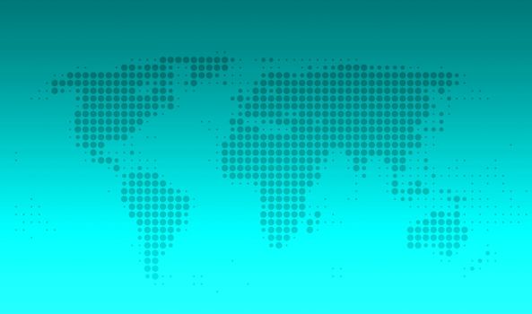 World map with shining gradient of turquoise squares