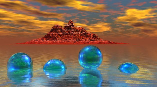 mountain orange and balls blue