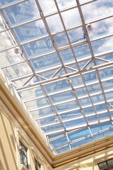 abstraction, sky with cloud through glass transparent ceiling