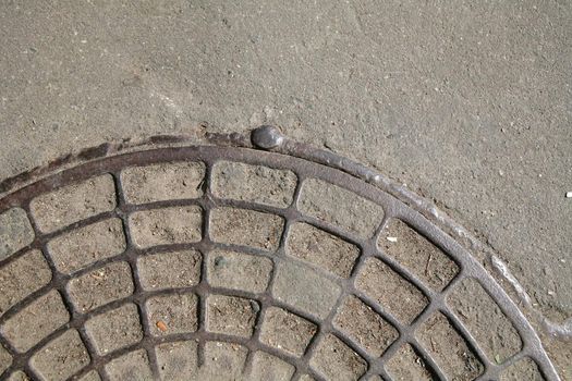 Texture, Metallic Web, Lid of the Cast-iron Manhole in Asphalt, Background