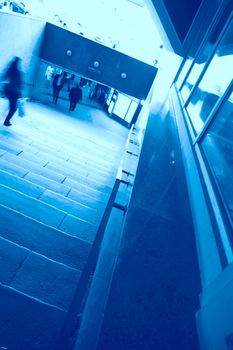 abstraction, stairway in underpass in blue tonality