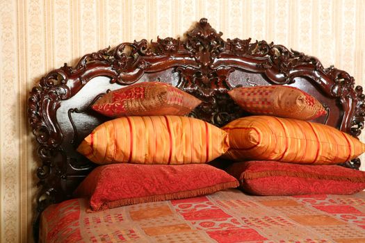 vintage furniture, bed and pillows, beautiful and comfortable