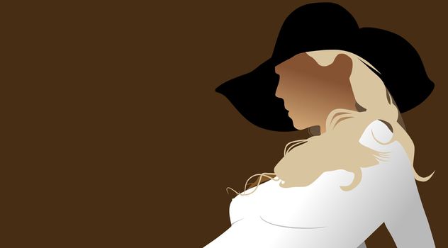 An elegant lady in a black hat (vector).