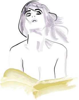 vector girl sexy pose watercolor cleavage