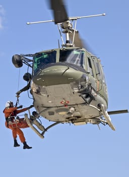 MALTA - OCTOBER 05 2008 - Military Huey UH1-N helicopter rescue