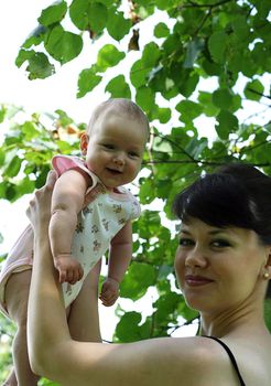 Happy mum and her child in park