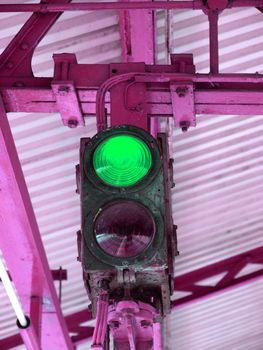 Green light on a traffic light or semaphore