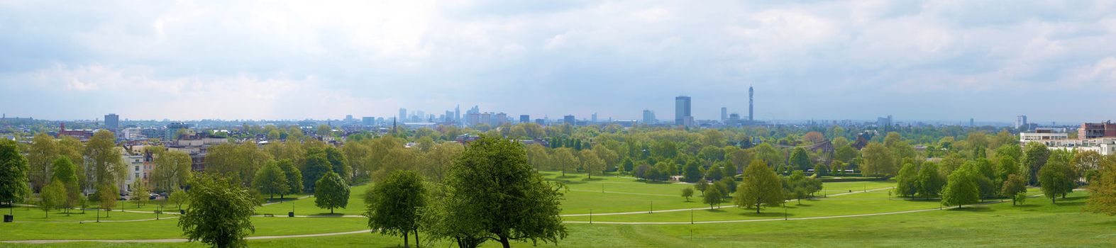 High dynamic range wide angle London panorama skyline seen from Primrose hill