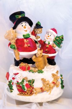 Christmas toy with snowmans and santa