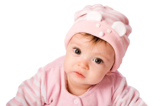 Adorable Seven month Baby girl wearing pink suite