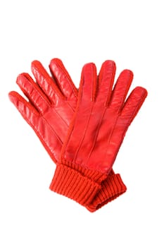 One pair of Red gloves isolated on white