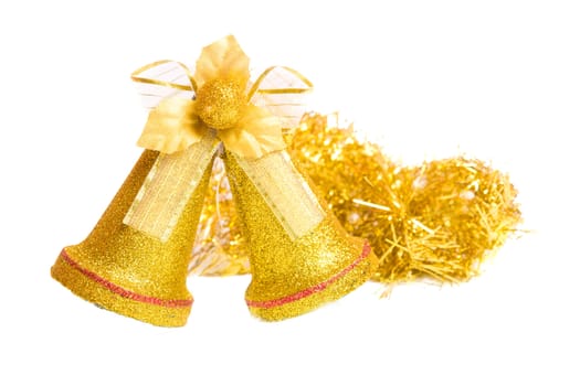 Pair of Golden christmas bells isolated on white